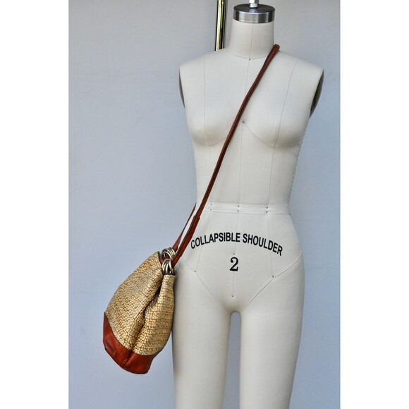 Saks Fifth Avenue Bag - Made in Italy Leather & Raffia Bag - Crossbody Shoulder - Picture 4 of 9